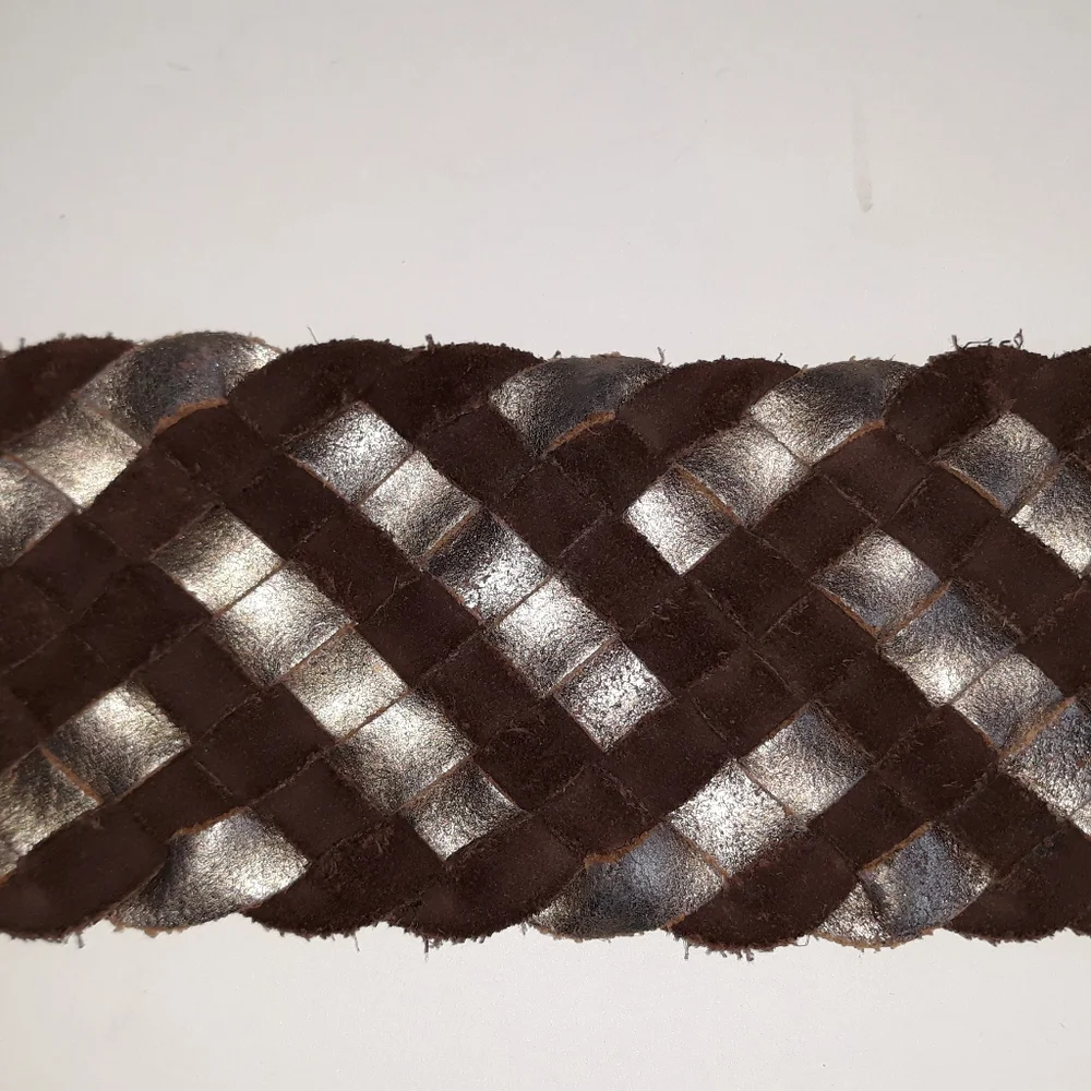 Fossil brown suede & metallic leather braided belt L